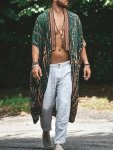 Men's Bohemian Style Floral Long Cloak For Beach Vacation Ethnic Style Costume Sun-protective Coat Long Blouse Shirt For Summer