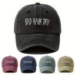 1PC Bad Hair Day Men's Washed Baseball Cap Adjustable Polyester Hat With Embroidered Lettering For Outdoor Activities