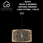 Black Metal & Bamboo Natural Pendant Light Fitting - 11W Es