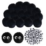 50PCS Acrylic Black Pompom Balls 2 Inch Acrylic Large Pompoms Balls Halloween Costume Pom Poms Crafts Pom Poms 100PCS Adhesive E