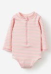 Cotton On Lucy Long Sleeve Ruffle Back Swimsuit - Coral Dreams vanilla Stripe