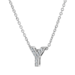 Rhodium Plated Cubic Zirconia Pav Initial Y Necklace