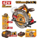 Ingco 42V Cordless Bl Circular Saw 185MM 2.5AH Kit CSLI4218511