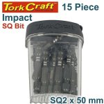Tork Craft 15PC Robertson No. 2 X 50MM Pwr Impact Insert Bits Tic-tac Case TCISQ025015