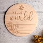 14.99 Cm Announcement Sign Birth Announcement Sign Wooden Birth Announcement Sign Hello World Sign Milestone Card