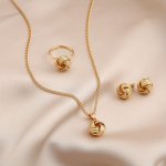 4PCS Ear Studs + Necklace + Ring Boho Style Jewelry Set Braided Spherical Pendant 14K Plated Match Daily Outfits Gift For Your C