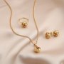 4PCS Ear Studs + Necklace + Ring Boho Style Jewelry Set Braided Spherical Pendant 14K Plated Match Daily Outfits Gift For Your Crush