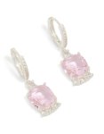 Silver Plated Cubic Zirconia Pink Square Drop Huggie Earrings