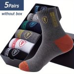 5 Pairs Of Men's Anti Odor & Sweat Absorption Crew Socks Comfy & Breathable Sport Socks For Daily And Outdoor Wearing