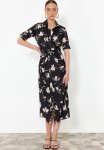 Gather Detailed Midi Woven Shirt Dress - Black