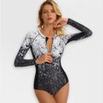 Women's Black Ombre Long Sleeve Zip Swimwear - XL