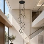 Square Ringfall LED Cluster Pendant Light In Black