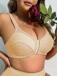 Elegant Plus Size Women's Bralette - Front Closure Wireless Adjustable Straps With Hollow-out Back Design Nylon & Elastane Blend