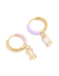 Waterproof Gold Plated Stainless Steel Purple Enamel Cubic Zirconia Huggie Earrings