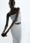 Rib-knit Strappy Top - Silver-coloured