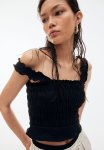 Cropped Smocked Top - Black