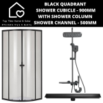 Black Quadrant Shower Cubicle With Gun Metal Column + Channel - 500MM