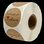 500PCS ROLL Kraft Paper Sticker Handmade With Love Stickers For Envelope And Package Seal Labels Stationery Handcraft