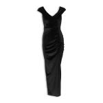 Black Velour Gauged Bardot Dress