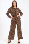 Ladies Houndstooth Oversized Long Sleeve Shirt Collar Top & Wide Leg Pants Co-ords Set