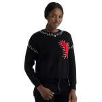 Giant Heart Blanket Stitch Knit Top - Black Free