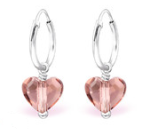 C174-C29471 - Sterling Silver Round Swarovski Crystal Heart Earrings - Clear Swarovski Crystal Heart