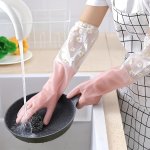 1 Pair Premium Long Sleeve Household Cleaning Gloves Waterproof Kitchen Dishwashing Gloves Non-slip Housework Gloves Durable Lau