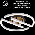 White 21W LED Ceiling Fitting With Satin Brass Metal Base - 375MM