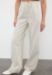 Waist Detailed Linen Blend High Waist Wide Leg Trousers - Stone