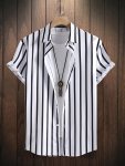Vertical Striped Men's Casual Short Sleeve Button Down Shirt Summer Men's Clothing