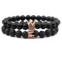 Lava & Black Agate Stone Couples Bracelet With King & Queen Zir