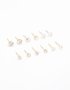 Waterproof Gold Plated Stainless Steel Cubic Zirconia Stud Earrings 6-PACK - Onesize