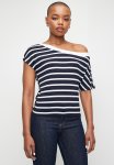Edit Asymmetrical Contrast Neck Tee - Navy white