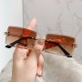 Rimless Rectangular Women Metal Stylish Gradient Color Eyewear Outdoor Sunshade Driving Eyeglasses Fashion Glasses