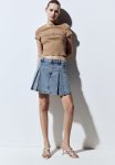 Pleated Denim MINI Skirt - Light Denim Blue