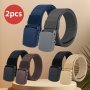 2-Pack Unisex Casual Belts With Quick-Release Plastic Buckle Non-Metal Nylon Webbing Belt For Sports & Outdoor Use - Adjustable Cut-to-Fit Polyester Fiber Straps