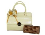 Fino Ladies Faux Leather Fashion Bag With Removable Flower & Purse Set