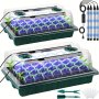 2 Pack Seed Starter Trays With High Dome Germination Kit - 80 Cells 4 LED Grow Lights Smart Timer & 3 Modes For Home