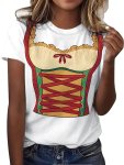 Women's Oktoberfest Graphic Print T-Shirt - Polyester Blend Casual Crew Neck Tee With Traditional Bavarian Dirndl Design - Sprin