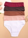 5PCS Simple Solid Briefs Comfy & Breathable Stretchy Intimates Panties Women's Lingerie & Underwear