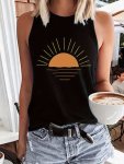 Women's Casual Sleeveless Tank Top Sunrise Print Summer Sporty Vest Comfortable Relaxed Fit For Outdoor Activities And Daily Wea
