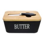 Ceramic Buttter Dish With Bamboo Lid And Ss Knife