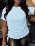 Solid Color Crew Neck T-Shirt Casual Short Sleeve T-Shirt For Spring & Summer Women's Clothing