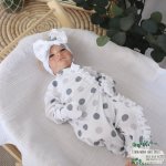 Baby Grow With Beanie And Bow White Grey Dotted