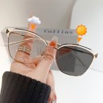 Photochromic Cat Eye Outdoor Metal Frame Clear Lens Computer Glasses Cute Shades For Women
