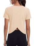 Quenteen Open Back Workout Tops For Women Crewneck Athletic Shirts 2026 Trendy Summer Tee Running Yoga Gym Clothes Apricot Large