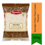 Poha Thick Jada Pauva 500G - Premium Flatted Beaten Rice Flakes Ideal For Making Traditional Spiced Breakfast Kanda Batata Poha