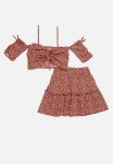 PoP Candy Drawstring Front Top And Skirt Set - Red