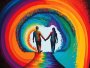 Canvas Wall Art - Rainbow Connecting Two Figures - B1381 - 120 X 80 Cm