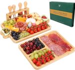 Hongsane Charcuterie Boards Bamboo Cheese Board With Magnetic Knives Holder House Warming Gifts New Home Wedding Gift For Couple